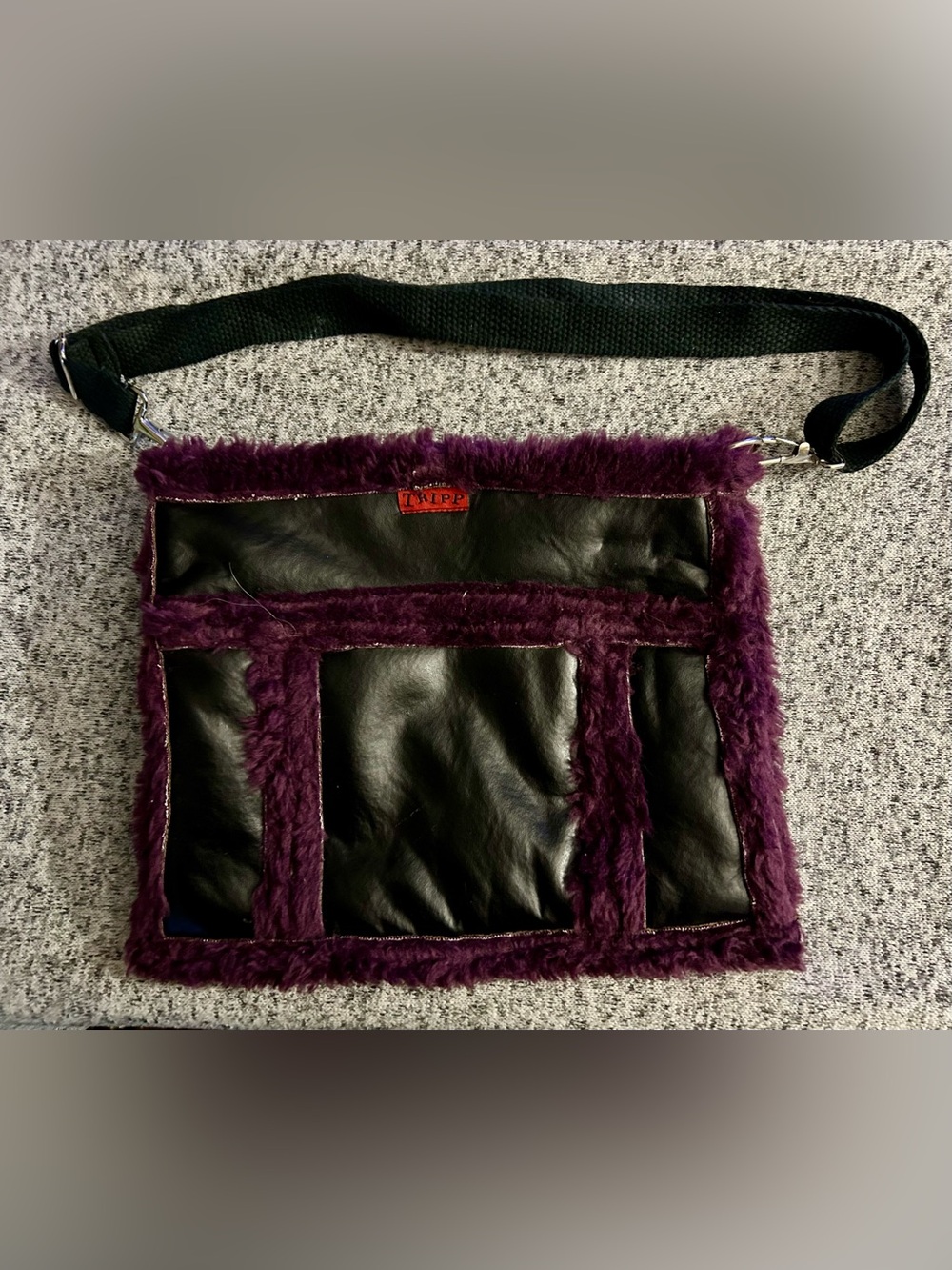 RARE Tripp NYC Vintage Purple Star Faux-Fur Crossbody Bag Reversible Y2K